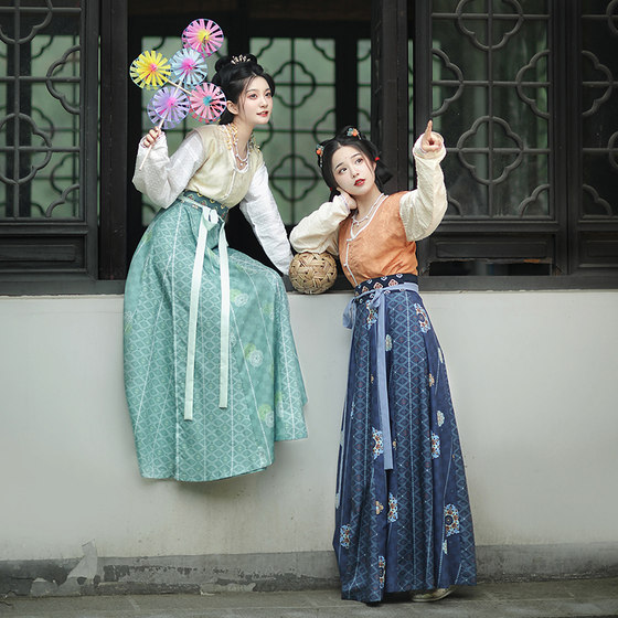 Huachaoji Hanfu original Tang-backed drop-neck shirt cross-dress skirt three-color into spring and summer sister outfit