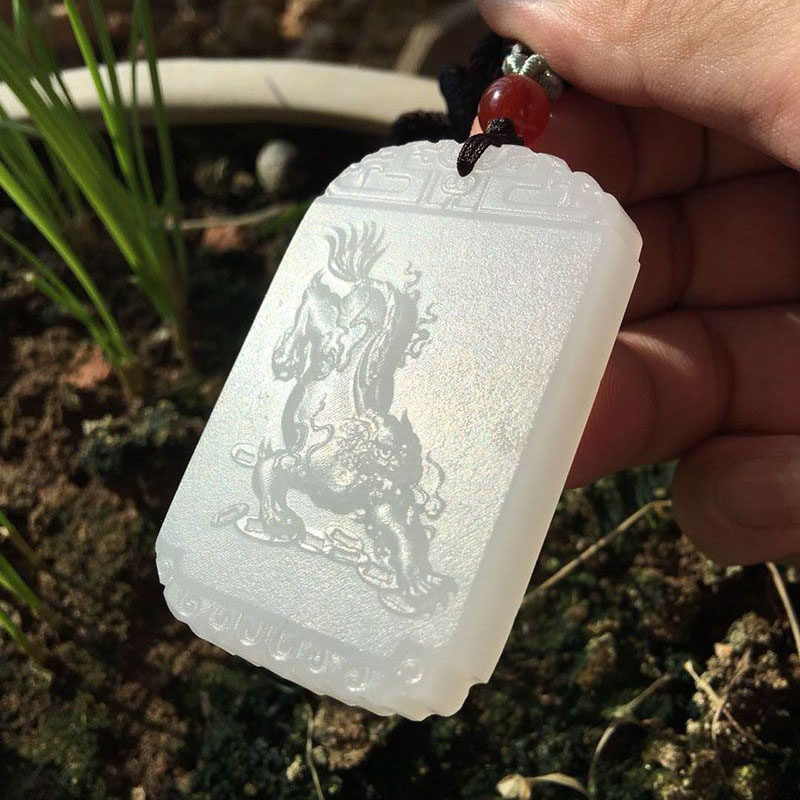 Hetian Baiyu Ping An Unaccredited Pending Emerald Green Jewellery Jade with Carbonate Couple Necklace