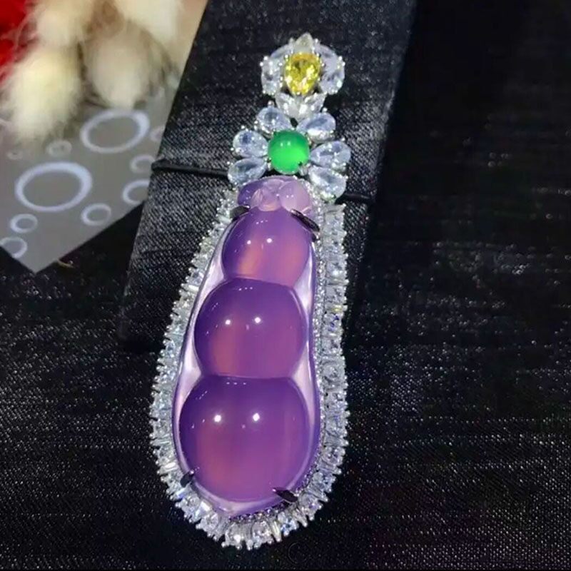 Ice Seed Emerald Color Jade With Fu Bean Violet Monarch Green Guanyin Pure Silver Nightpearl Necklace Pendant Drop for Female Ornaments