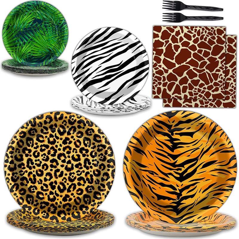Leopard, Zebra, Tiger Animal Print Birthday Party Holiday Tableware Disposable Paper Plates, Napkins, Paper Cup Set Leopard, Zebra, Tiger Animal Print Birthday Party Holiday Tableware Disposable Paper Plates, Napkins, Paper Cup Set