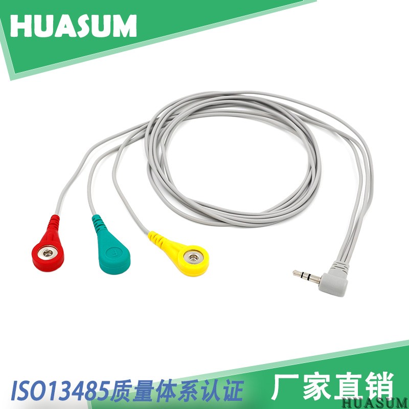 Electromyotelegraphic lead out-of-three-electrode wire 3-guide-buttoned guide wire ECG4MM electrocardiogram electrode buckle physiotherapy lead