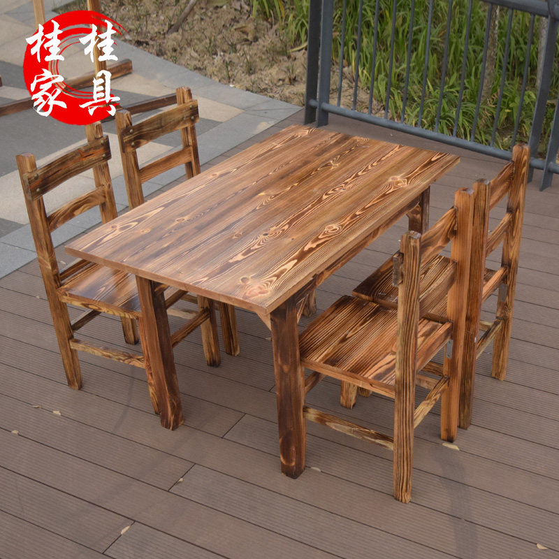 Solid wood rectangular tabletop restaurant breakfast shop snack bar table chair hotel supporting restaurant farmhouse charcoal burning wooden chair