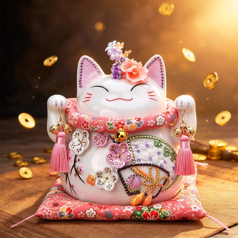Diamond Cherry Blossom Lucky Cat Decorative Ornament Housewarming Gift for New Home Opening Gift Living Room Entrance Tv Cabinet 2026 New Model
