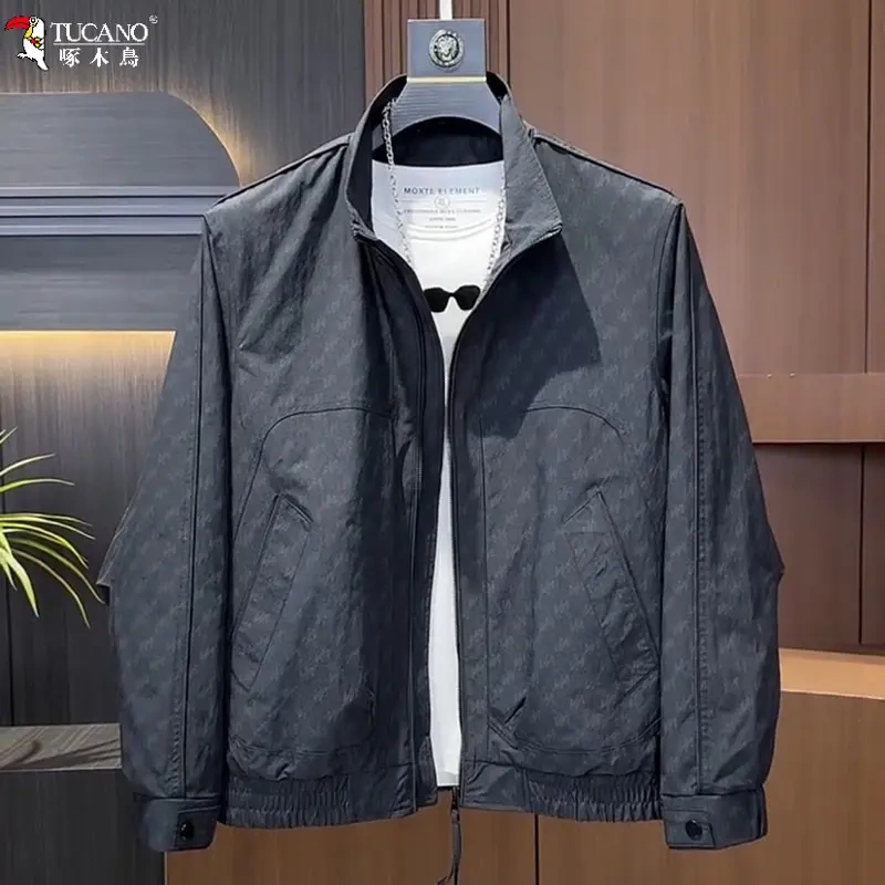 Tucano/Woodpecker Men's Stand Collar Jacket Spring Trendy Fashion Letter Print Versatile Casual Loose Fit