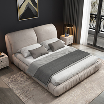 Extremely minimalist modern master bedroom 1 8 m genuine leather art double soft bed suit Nordic 1 5 m design big wedding storage bed