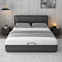 Nordic Black Style Design 1 8 m Master Bedroom Genuine Leather Double Pneumatic Bed Extremely Minimalist Modern Big Wedding Storage Bed