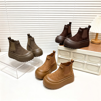 Genuine leather platform heightening chelsea short boots for women