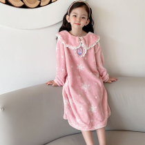 Girl girl fall winter sleepdress little girl Princess Aisa home skirt child baby gown warm coral velvet thickened