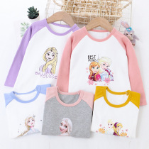 Princess Elsa Girl Long Sleeve T-shirt Sweater Spring and Autumn Childrens Autumn Cotton T-Pure Cotton Round Cartoon