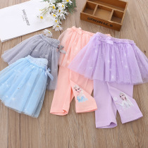 Girls bottle Summer dress Princess Aisha pants Little girl two pieces of skirts Pure cotton children baby seven pants