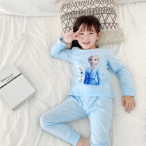 Princess Elsa Childrens Pajamas Girl Spring and Autumn Cotton Girl Leisure Baby Household Clothes Thin Sleeves