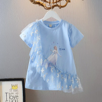 Snow-Snow-OETH Princess Aesa girl summer T-shirt for children in the childs Day Dress Elsa Dress