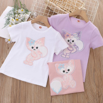 Girls pure cotton blouse half sleeve big child shirt in the ocean air summer baby cartoon tops children short sleeve t-shirt