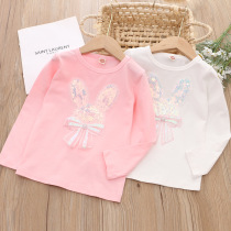 Girls long sleeve T-shirt autumn wearing childrens clothing dress for spring and autumn children dress up a babys little rabbit coat wear