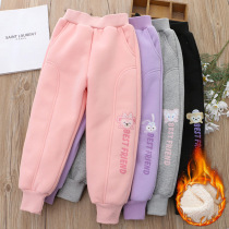 Girls Sports Pants Fall Winter Kids Pants Plush Winter Trousers Girl Pure Cotton Sweaters Wear Thicker
