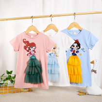 Girl Summer Baby Dress Kids Long T-shirt Kids Short Sleeves T Little Girl Cartoon Princess Dress