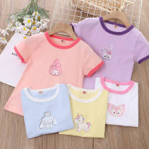 Baby t-shirt summer childrens clothes girls short sleeve jacket pure cotton children cartoon half-sleeved tops in large childrens summer dress