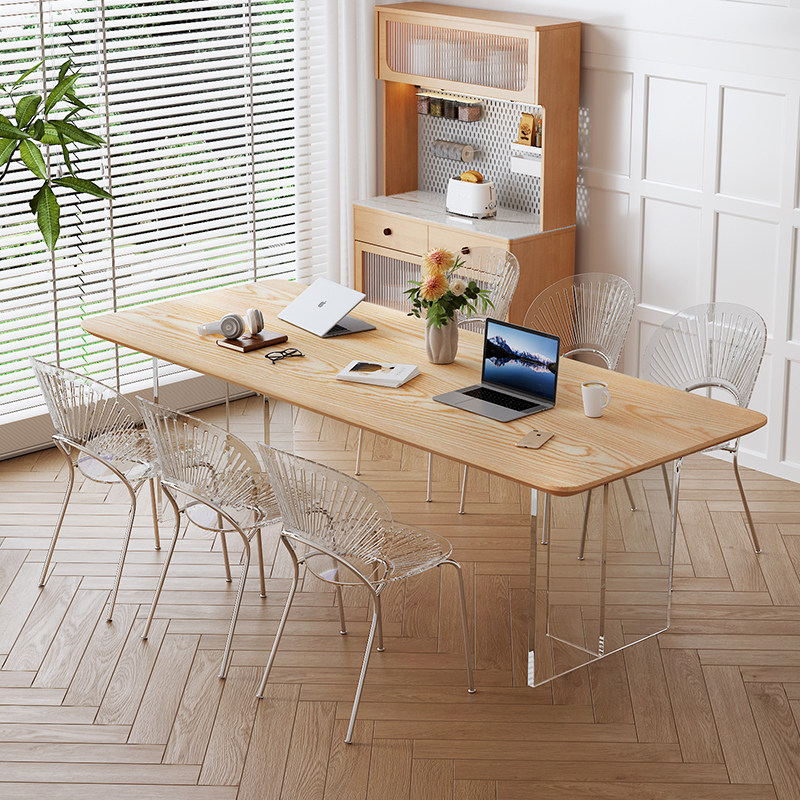 Nordic solid wood conference table acrylic suspended long table workbench living room desk simple modern desk