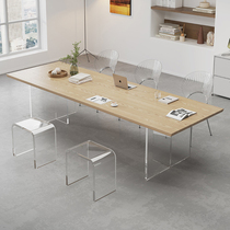 Living room solid wood long table workbench simple suspended acrylic conference desk Nordic ash wood meal