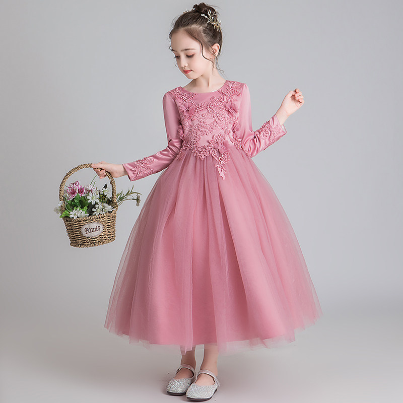 Flower Child dress Spring and Autumn Girl Dress Long sleeve noble wedding dress Princess Yangqi Piano Children's Performance Clothes