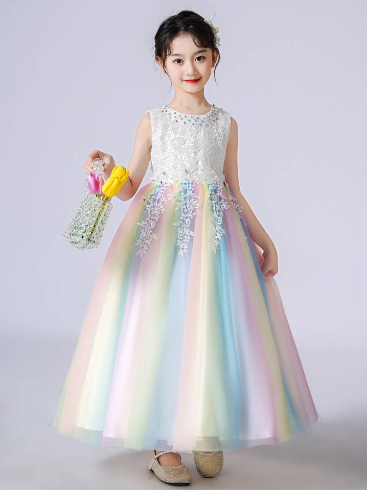 Girls dress 2022 summer new children's performance dress skirt foreign style fashionable wedding dress flower girl host