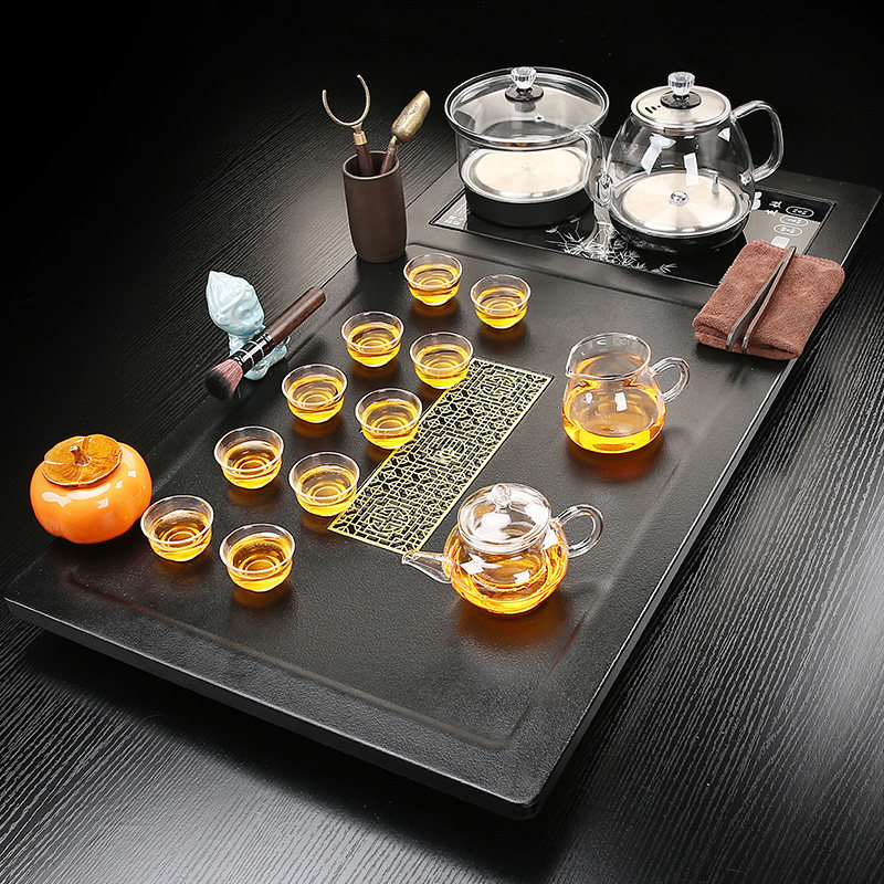 Kongfu tea suit ujin porcelain stone tea tray home fully automatic integrated boiling water pot tea table whole block of quartz stone-Taobao