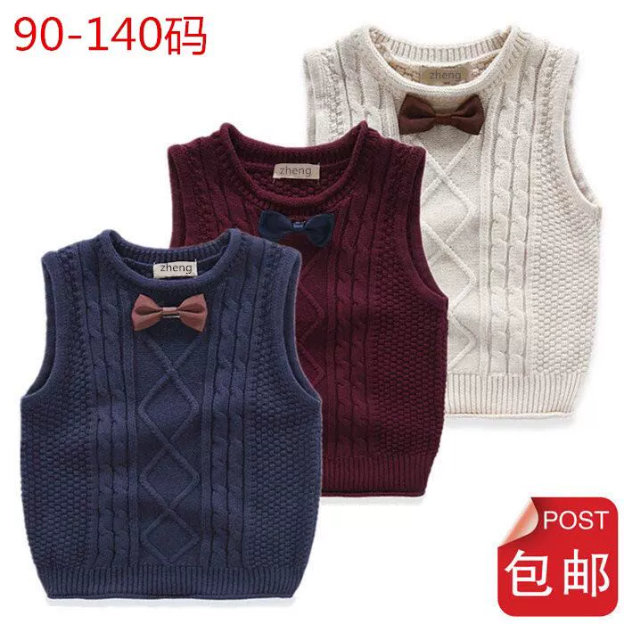 Áo vest bé trai vest mùa thu trẻ em đan áo vest clip bé nơ vest 3015