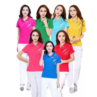 Jinguan short sleeve T-shirt sportswear suit suit spring and summer Women Men polo shirt lapel collar Jiamusi aerobics group clothing
