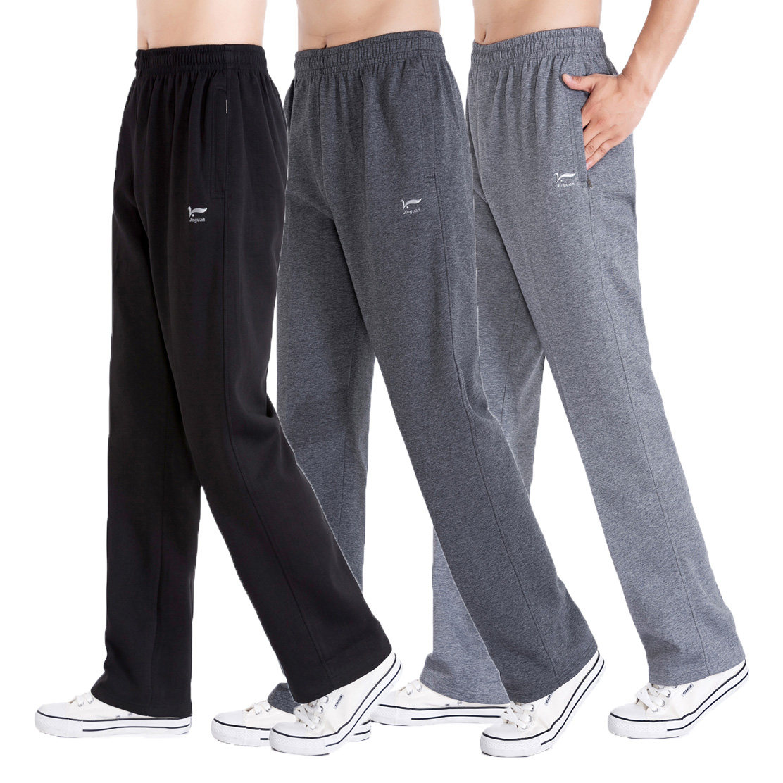 Spring and summer new cotton sports pants men's loose casual Jiamusi cotton knitted large size thin section straight trousers