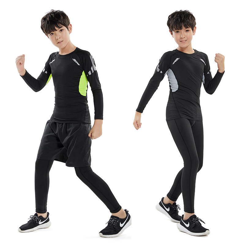 Kids sports tights set men's long sleeve training clothes running basketball soccer fitness suits primer quick drying suit