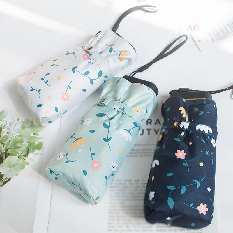 Ultra-light compact mini short floral bag five folding umbrella Vinyl sunscreen anti-UV sunshade sunshade for women