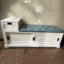 Light luxury sliding door changing shoe stool shoe cabinet household solid wood leather partition cabinet wear shoe stool American door shoe rack storage stool