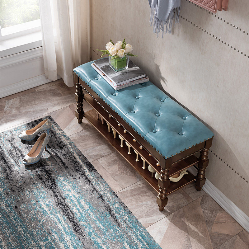 Jim Light Luxury Double-layer Change Shoes Stool at the door of Shoes Stool to the Solid Wood Leather Rope Storage Stock