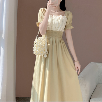 Gentle wind design sense waist waist temperament platycodon dress large size high-end light cooked chiffon sweet skirt fat sister