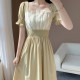 Gentle wind design sense waist waist temperament platycodon dress large size high-end light cooked chiffon sweet skirt fat sister