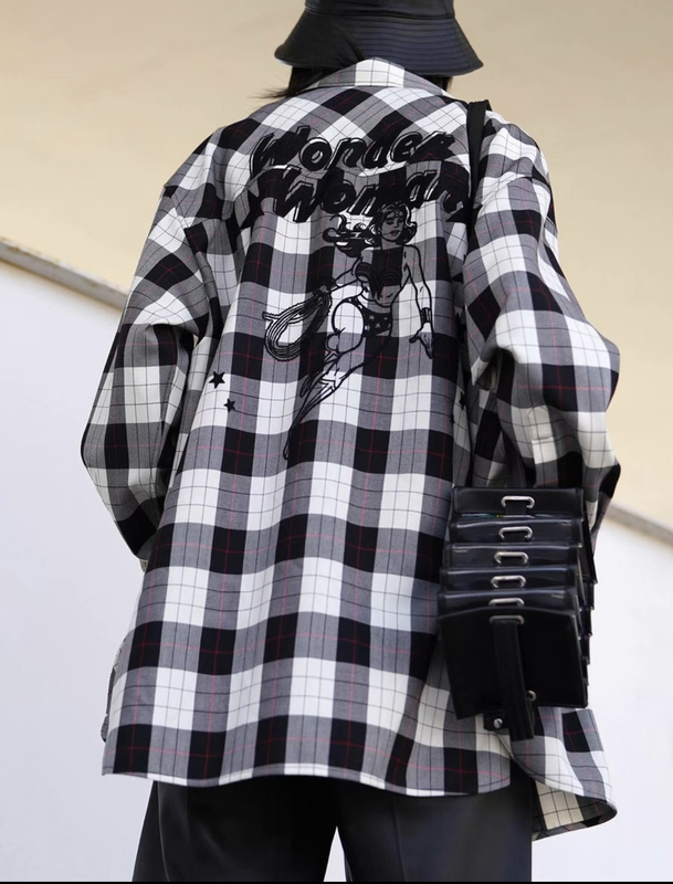 No Returns or Exchanges: m Brand Wonder Woman Embroidered Plaid Shirt with Wool No Returns or Exchanges: m Brand Wonder Woman Embroidered Plaid Shirt with Wool