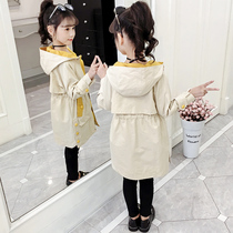Girls 2021 autumn new foreign clothes big childrens autumn long coat little girl windbreaker spring and autumn