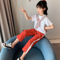 Girls summer clothes 2021 New wide leg pants foreign style 12-year-old girl Big Child children summer loose casual set