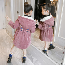 Girls spring and autumn 2020 new Korean version plus velvet long Children childrens clothing style autumn winter corduroy coat