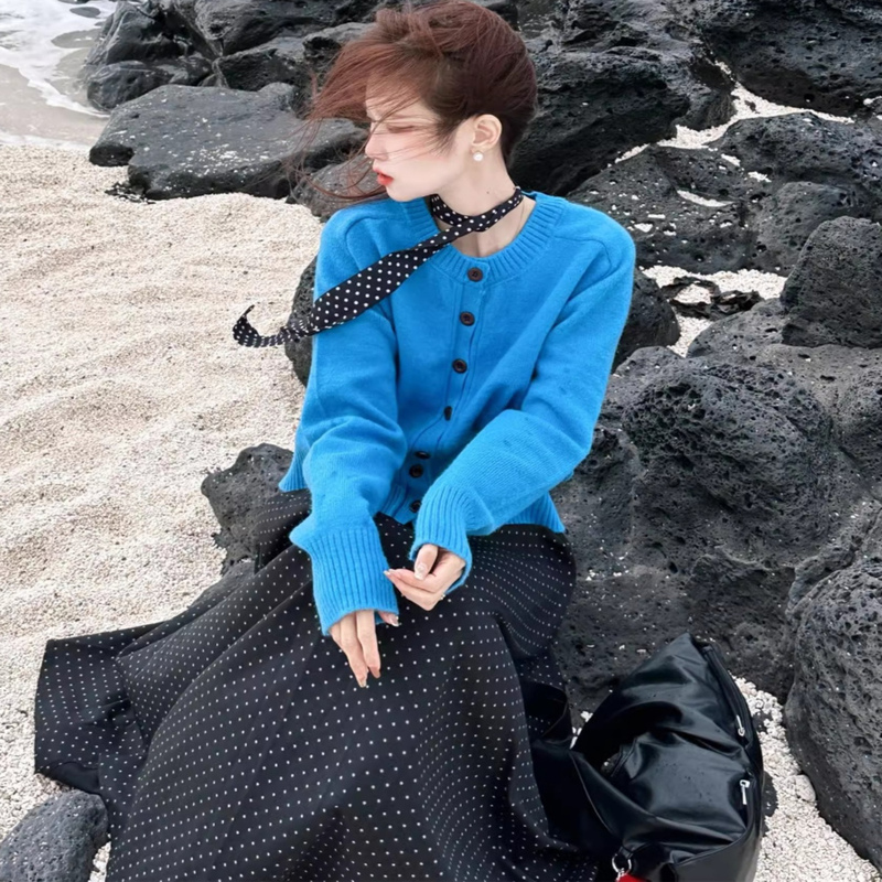 Gentle Blue Petite Sweater, Loose Knit Cardigan, Spring New Korean Style ins Fashion Top
