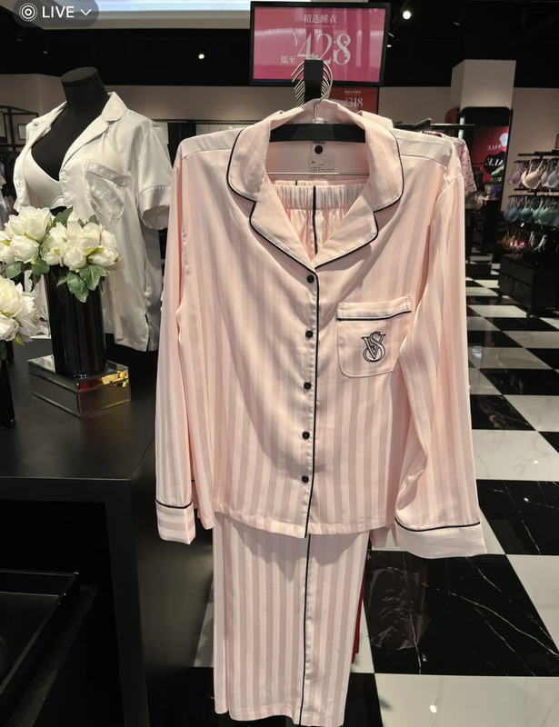 Authentic Victoria's Secret Water-Gloss Silk Thin Spring and Summer Pajamas Home Wear Long-Sleeved Long Pants Set