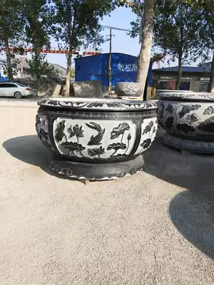 Stone carving fish tank flowerpot antique blue stone round tank Lucky Fish Farming garden outdoor running water tank stone tank Fish Pot