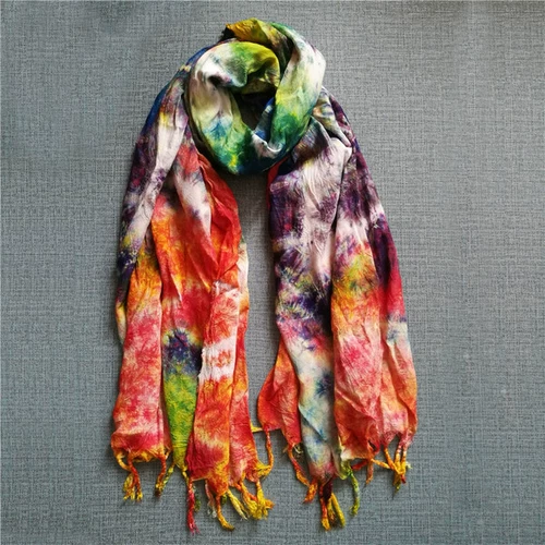 Хлопковый шарф ручной работы, растительный краситель, длинная хлопковая накидка для школьников