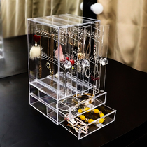 Cabled transparent crystal jewelry storage box three-layer dustproof jewelry case display rack earrings stud necklace jewelry box
