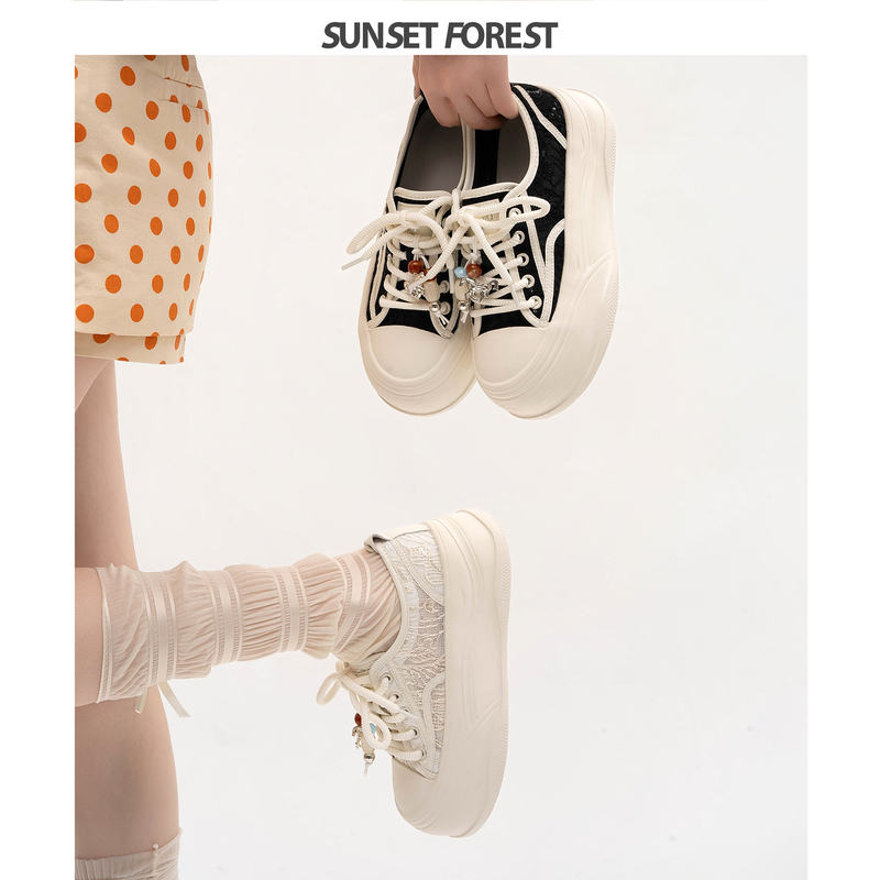 Sunset Forest Breathable Thick-Soled Casual Sneakers with Wide-Leg Pants for Women 2026 Spring New Mesh Height-Increasing Sports Shoes