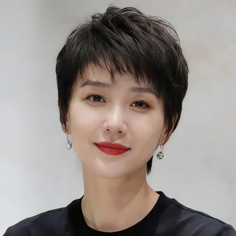Ultra-Short Hair Wig, Full Head Cover for Women, Made of Real Human Hair, Suitable for Bald Heads, Easy to Wear, Breathable, Lightweight, Natural and Comfortable for Summer