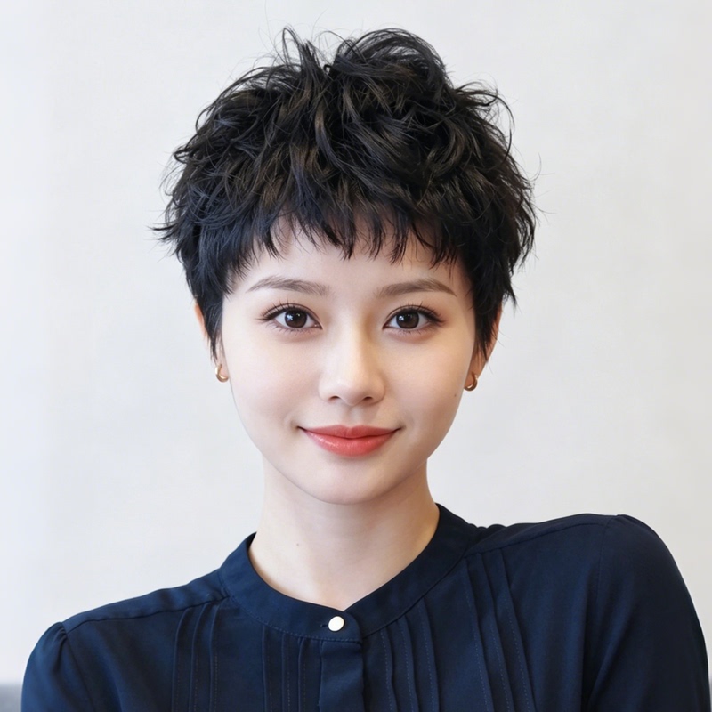 Curly Short Hair Wig, Full Head Cover, Real Human Hair, Specially Designed for Bald Heads, Elegant, Lightweight, Breathable, Suitable for Middle-Aged and Elderly Mothers