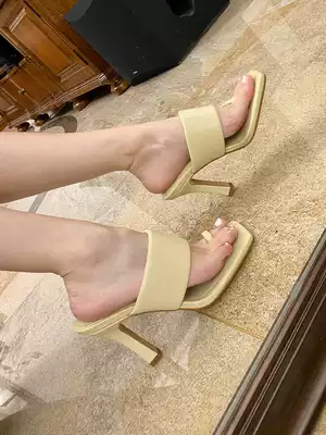 Clip-toed high-heeled sandals female fairy style thin heel one-word belt Roman summer 2021 new net red half slippers female outer wear