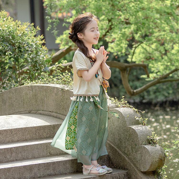Girls Song Style Suit Summer 2024 New Baby Chinese Style Hanfu Thin Girls Ethnic Ancient Style Two-piece Set