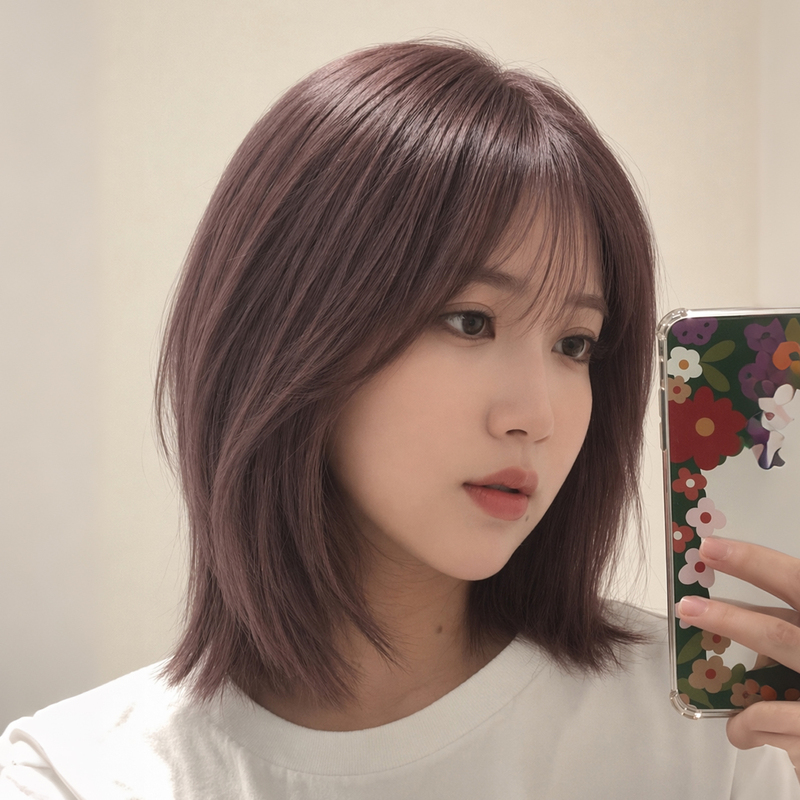 Fashionable Colored Wig Full Headpiece for Women, Real Hair, Elegant, Age-Reducing, Complexion-Enhancing, High-End, Spicy Girl Style, Purple Collarbone-Length Hair Fashionable Colored Wig Full Headpiece for Women, Real Hair, Elegant, Age-Reducing, Complexion-Enhancing, High-End, Spicy Girl Style, Purple Collarbone-Length Hair